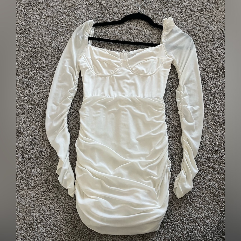 Bodycon Mini White Long Sleeve Dress- HELLO MOLLY